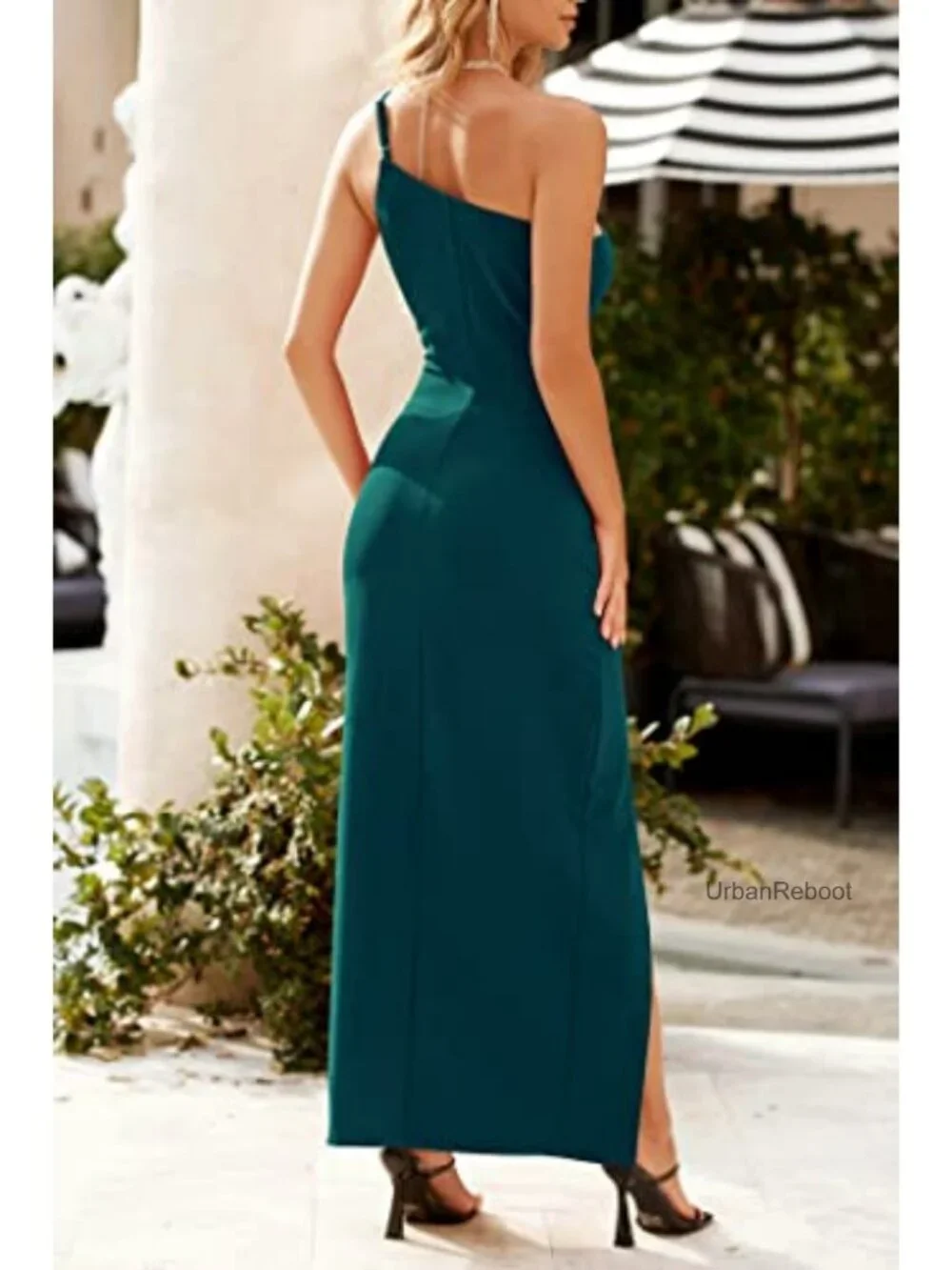 One Shoulder Spaghetti Strap High Slit Maxi Bodycon Dress Formal Wedding Guest